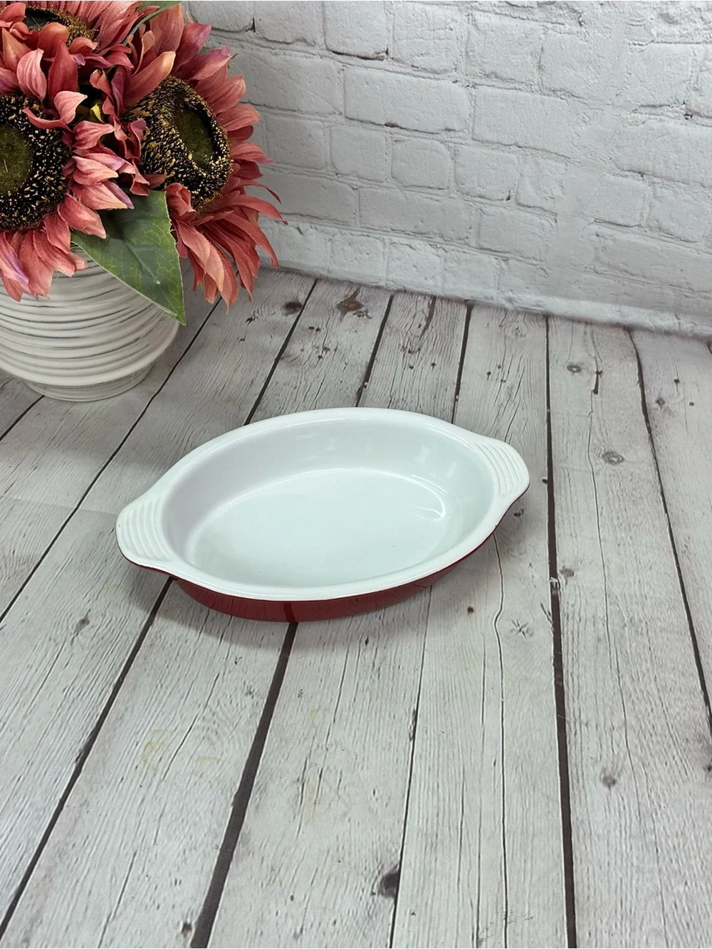 lodge Red White Oval gratin Baking Dish individual size meal prep bake casserole